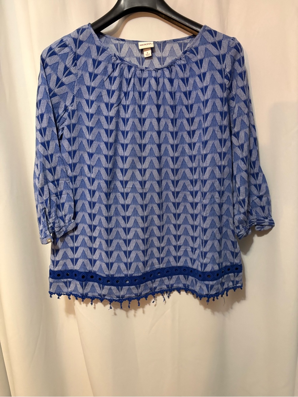 Merona Blue Geometric Crochet-Trim Blouse